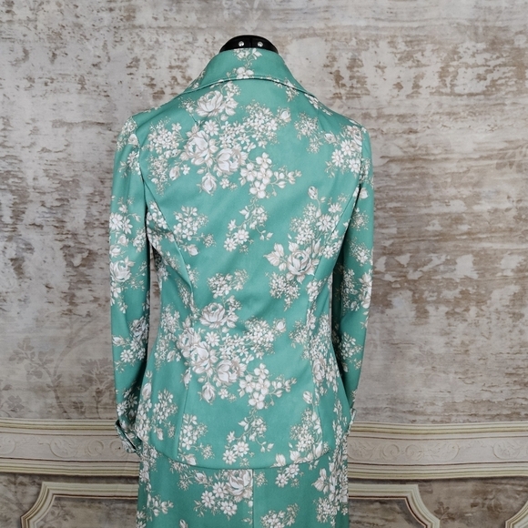 Vintage 1970s Maxi Dress & Jacket Green Floral Mod Vintage VTG 70s Sleeveless M - Picture 7 of 17
